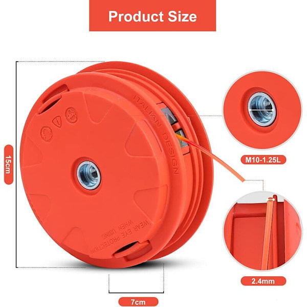 Spole för universalborsthuvud M10 x 1,25 med 2,4 mm x 2 m nylontråd