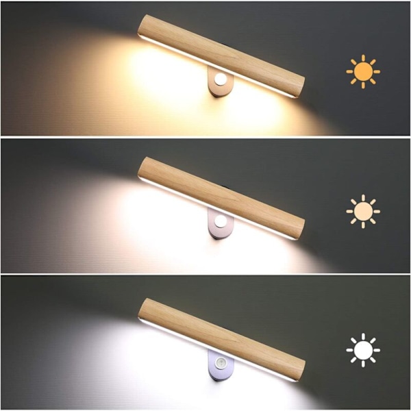 LED vägglampa i trä med strömbrytare, 360° svängbar, 6W sänglampa varmvit/kallvit/naturvit 3 i 1 omkopplingsbar, 32,5 cm för vardagsrum sovrum hall