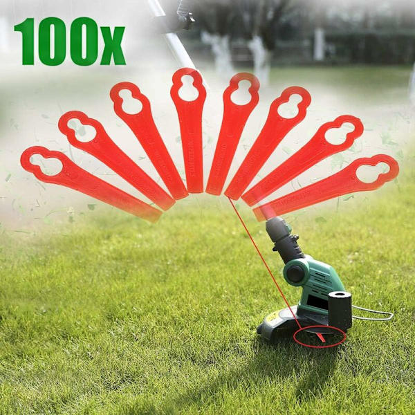 Reservedeler i plast til gresstrimmer 100 reservedeler i plast, plastgressklipperblader, gresstrimmer- og kantskjærblad