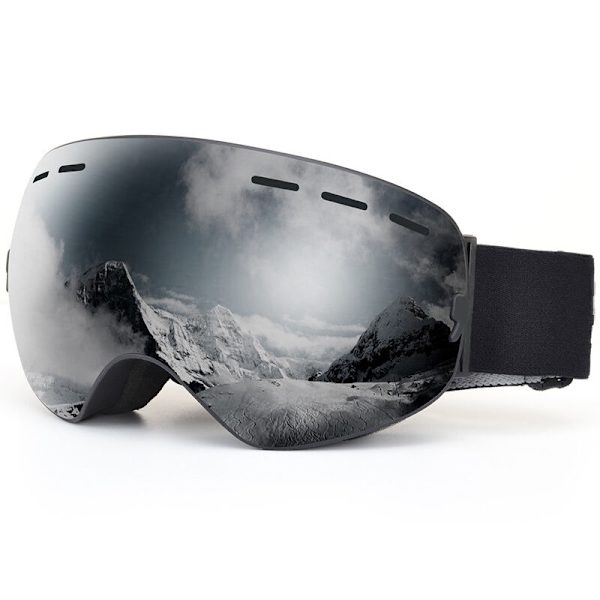 Ski- og snowboardbriller for menn og kvinner, dobbeltlags sfærisk linse, OTG, antidugg, vindtett, UV400-beskyttelse, skibriller, EVA-brilleetui (mørk