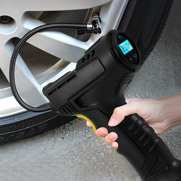 Uppblåsbar sladdlös bärbar däckpump 120W luftkompressor däckpump för bilar, motorcyklar, cyklar med LED digital tryckmätare 2000mAh för