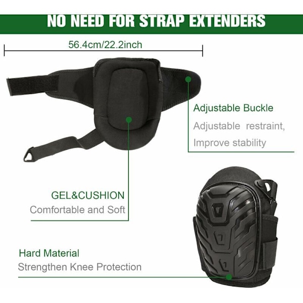 Professionelle Knæpuder, Knæpuder til Arbejde med Heavy Duty Gel Knæpuder, Skridsikker Dobbeltstropper og Nemme Justerbare Klips til Byggeri