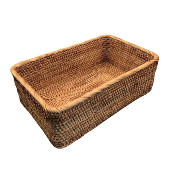 Handvävd Rattan Korg, Frukt Te, Snacks, Bröd, Rektangulär Kosmetisk Förvaringslåda, Hushållsartiklar M