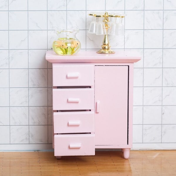1/12 Nukkekodin Miniatyyri Valkoinen 1 Ovi 4 Lokeroa Vaatekaappi Leikki Nukkekodin Kalusteet Käsintehty Deko Mini Kaappi Vaaleanpunainen