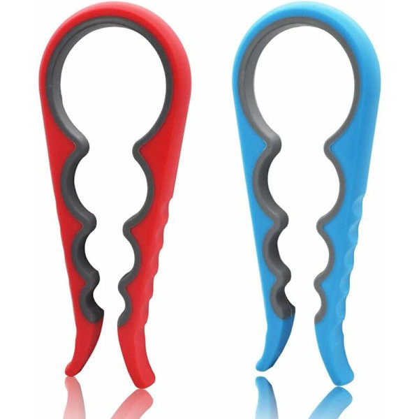 Manuell burköppnare 2-pack Gummi 4-i-1 Flasköppnare för flera storlekar (Röd, Blå)