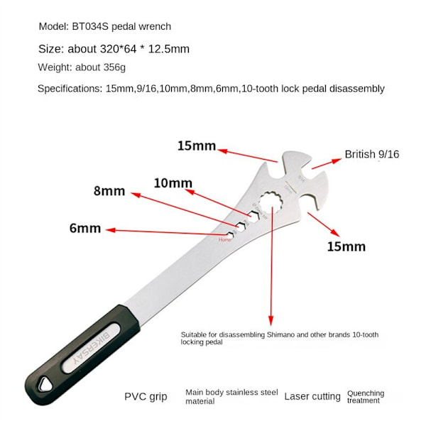 Sykkelpedalnøkkel 15Mm Pedaler Installasjon Fjerning Terrengsykkel Vei Tilbehør