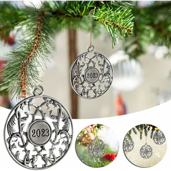 Julgransprydnader Runda ihåliga metallhängande dekoration Nyårsminne för träd spis fönster inomhus utomhus festtillbehör (2-pack)