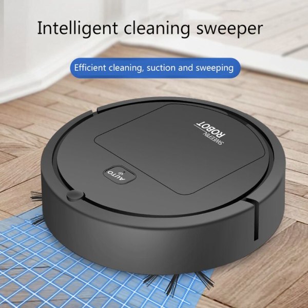 Ljudlös intelligent robotdammsugare dammsäker golvsopmaskin mattrengörare, svart