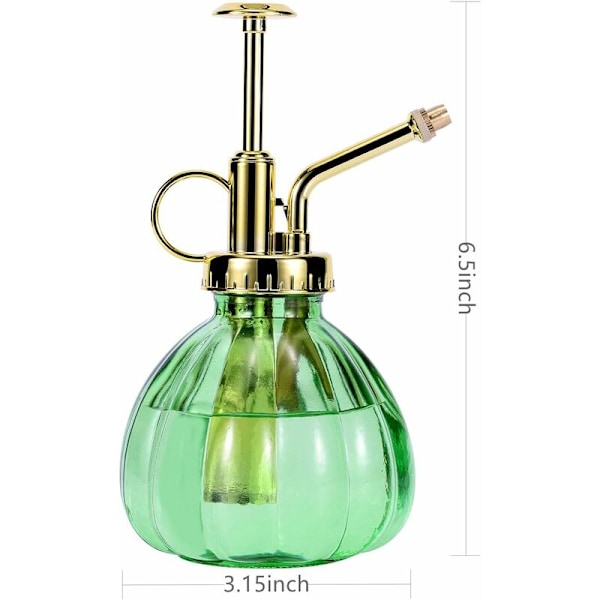 Glass Plant Spray Bottle, 16,5 cm grønn glass vannsprayflaske med gull topp pumpe, liten vanningskanne, liten plante mister for innendørs og utendørs pl