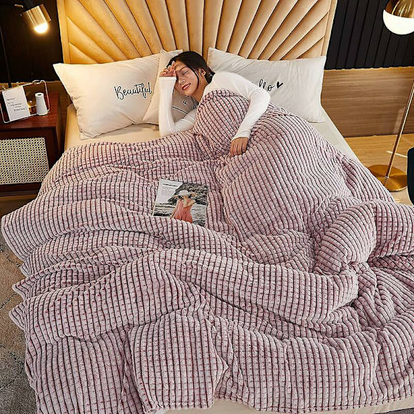 Ekstra rutete teppe, rutete fleece teppe (rosa og hvitt, 120x200cm)