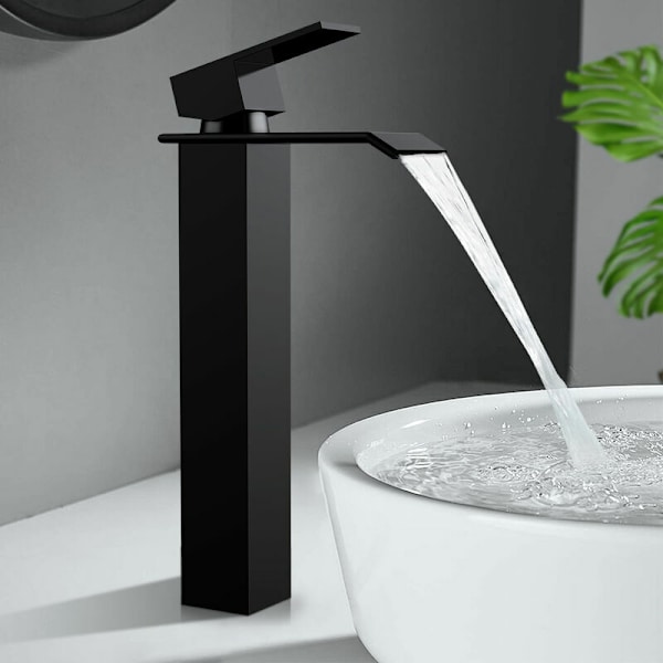 Svart vattenfallsblandare för handfat, lyxig badrumsblandare, modern design - DENUOTOP