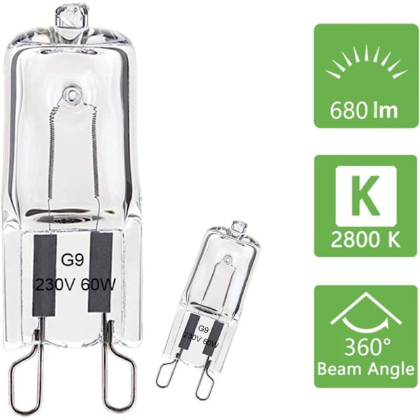 Halogenlampa G9 60W Varmvit 2800K 680LM 230V Dimbar Halogenkapsel Glödlampa Pack med 10
