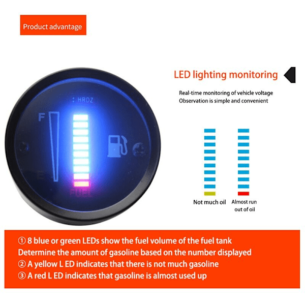 Universal Bilmotor 52mm Bränslemätare LED Digital Display 12V Mätare Nivå Växel för