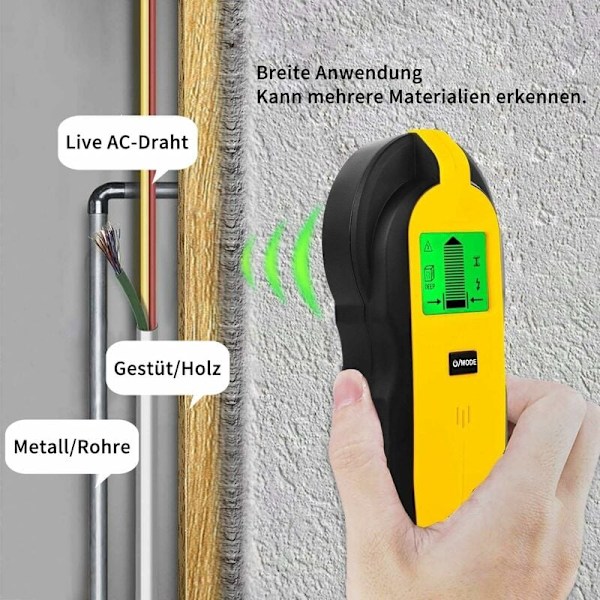 Multifunksjonell 4 i 1 Stud Finder med HD LCD-skjerm, Veggskanner for Metall, Rør, Tre, Strømlinje, AC Spenningsdetektor