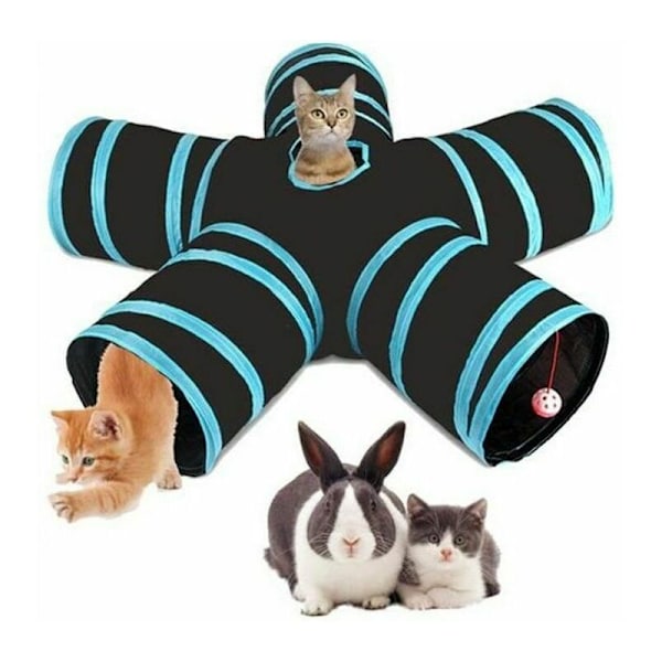 Kattunnel, Kattleksak Kattunnel med 5 hopfällbara kanaler Blå Diameter 30 cm