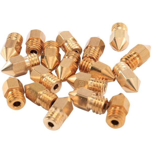 18 stk. 3D-printerdyser M6 messingdyse-udskrivningsekstruder (2 x 0,2 mm + 2 x 0,3 mm + 6 x 0,4 mm + 2 x 0,5 mm + 2 x 0,6 mm + 2 x 0,8 mm + 2 x 1,0 mm) til