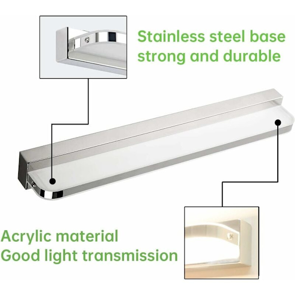 LED-spejlampe 7W 42CM koldt hvidt, badeværelsesspejlampe IP44 vandtæt 6000K 600LM, akryl moderne LED-væglampe skablampe badeværelsesbelysning