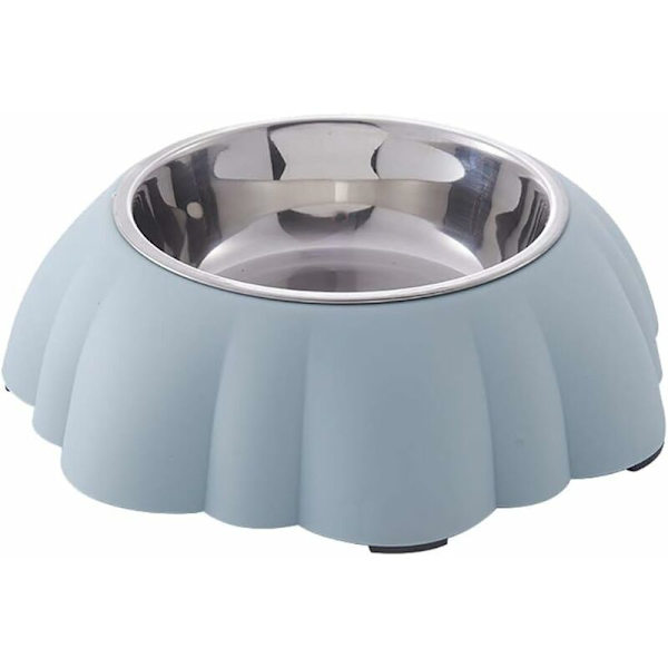 Rustfrit stålskål i græskarform til hunde og katte med anti-spild-design til mad og vand til små hunde og katte 21,5 x 6,5 cm (blå) - Sunny