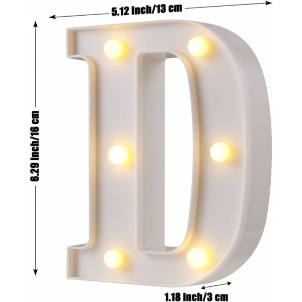LED Marquee Bogstavlys 26 Belyste Alfabet Bogstaver Skilte Perfekt til Bryllupsfest Bar Dekoration (Hvid D) -