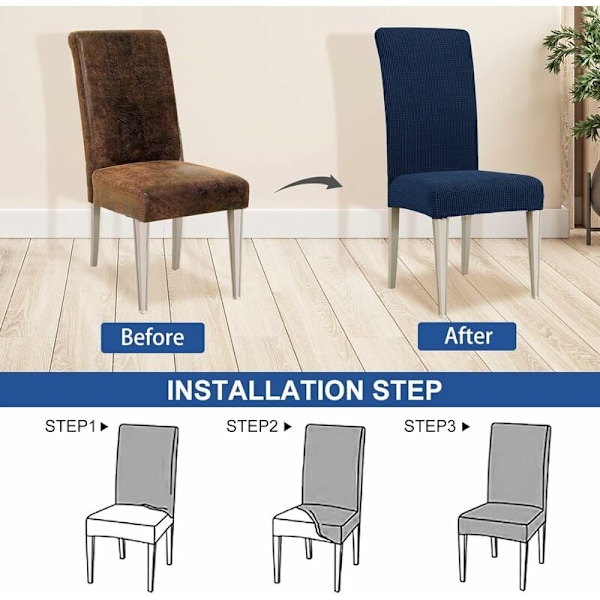 Stolsöverdrag, Stretch Matstolsöverdrag, Universal Stolsöverdrag, Tvättsbara Stolsöverdrag, Blå (4 stycken)