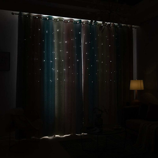 1 Panel Stjernegardiner Stjerner Lystette Gardiner for Barn Jenter Soverom Spisestue, Regnbue Fullfarger Dobbeltlags Stjerne Gradient Øyeblikk Vindu Gardin