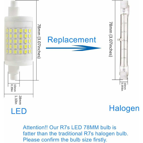 10W LED R7S Dimbar, 2-pack, J78-lampa 78mm Kalla Vit 100W Halogenlampa Dubbeländad J-typ Ersättning HIASDFLS