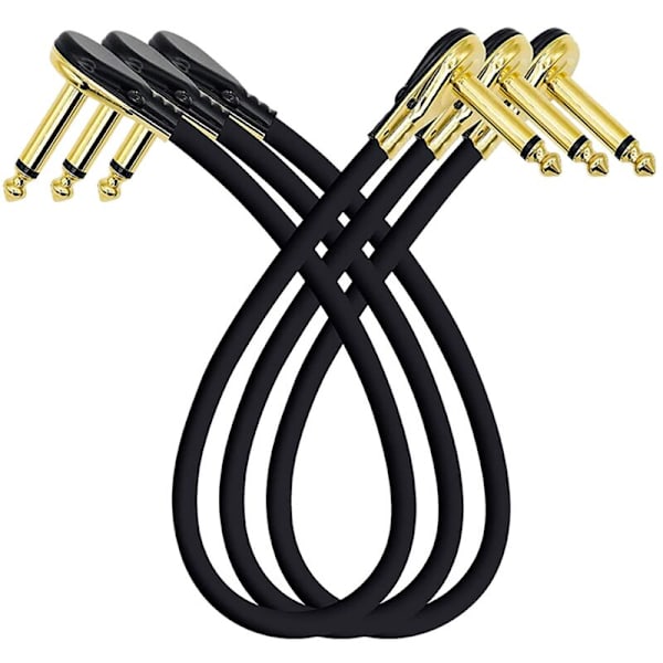 Gitarr Patchkabel, Effektpedal Patchkablar, 1/4 Tum, Rät Vinkel, Låg, Pancake Mönster för Effektpedaler, 3 Pack