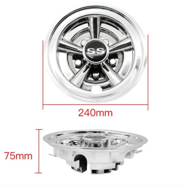 4 stk 8 tommers SS golfbilhjuldeksler, 5 eikers design navkapsel for Club Car, EZGO, Yamaha golfbiler