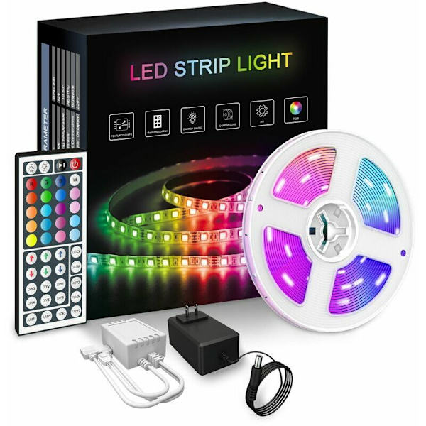 RGB LED-lysstripe, 10M LED-lysstripe med 300 LED-lys, IP65 vanntett fjernkontroll selvklebende tape for fest bakvegg