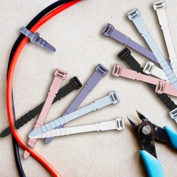 Silikonband, återanvändbara band, 20-delade gummiband för trådhantering, Elastisk organizer för hemmakontor. Vit, svart, rosa, lila och blå