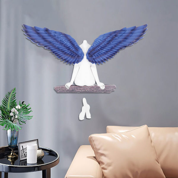 Art Wings Leijuvat Hyllyveistokset Seinäveistos Esteettinen Taidekoriste Veistos Koti Dekoraatioihin (Sininen)