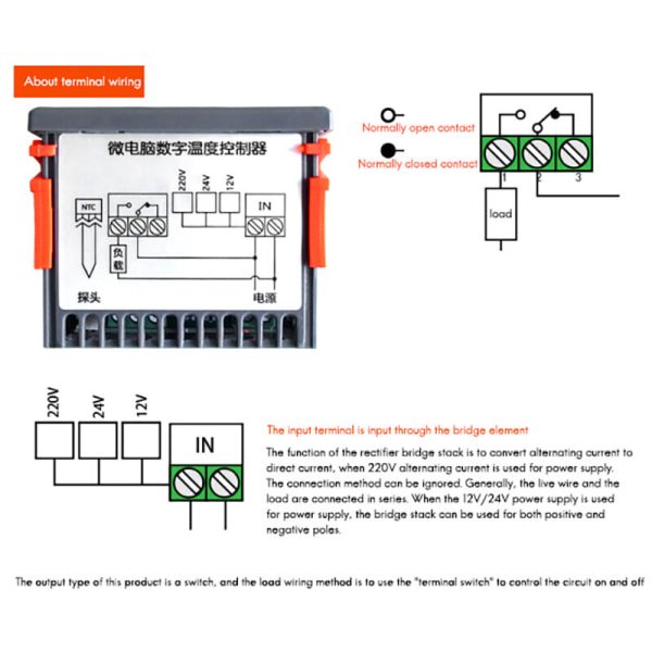 Computer Digital Termostat XH-W2060 Indbygget Digital Display Termostat 24V til Køleskab Fryser Kold Opbevaring