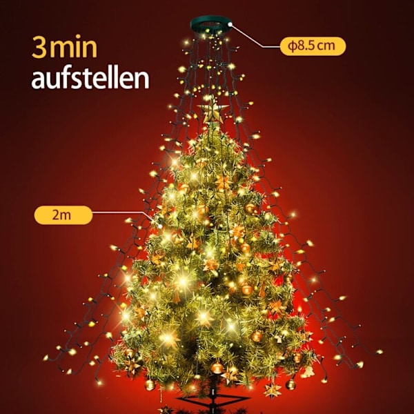 Juletrærlys, 2M 16 Grener 400 LED Juletrærlys, Vanntette Julelys for Juletrærdekorasjon - Varmt Hvit