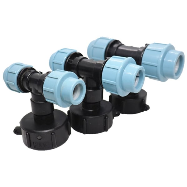 Paket med 3 IBC-tankadaptrar S60 x 6 - T-koppling för vattenslanganslutning - T-utlopp (20 mm T-utlopp)