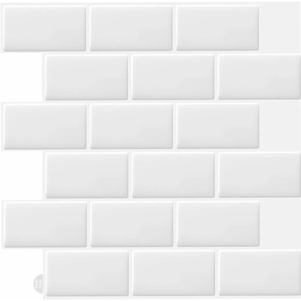10 kpl valkoisia itseliimautuvia seinälaattatarroja 3d keittiöön ja kylpyhuoneeseen (30,5 x 30,5 cm)