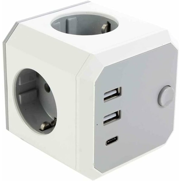 Uttagskub, USB-uttagsadapter, 4-vägsuttag med 2 USB och 1 Type-C, 7-i-1-multiuttag med strömbrytare, trådlös uttagskub med uttagsadapter, fo