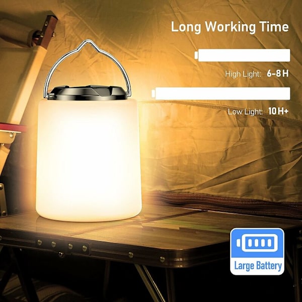 Laddningsbar LED Campinglampa - 3000K Varmvitt Ljus, Justerbar Ljusstyrka 3 Lägen, Bärbar & Vattentät Tältlampa för Camping/Fishe/Nöd