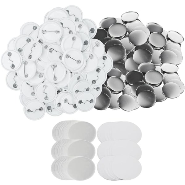 300 sarjaa 32 mm / 1,25 tuuman tyhjiä nappimerkkiosia 58 mm:n nappikoneen osiin, pyöreät merkkityhjät nappineulat