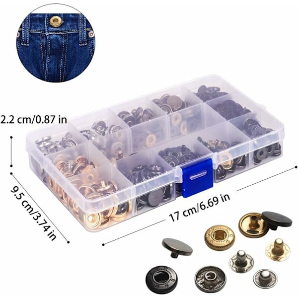 Snap-knappar Kit, 120 Set Metallknappar Tryckknappar med Stansklippare och 4 Stycken Fästverktygssats för Kläder Hantverk Reparationer, 6 Färger