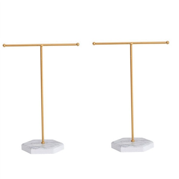 2X Halsbandshållare Display Stativ T-Bar Metallpläterad Bord Organizer Tower för Visning Hängande B