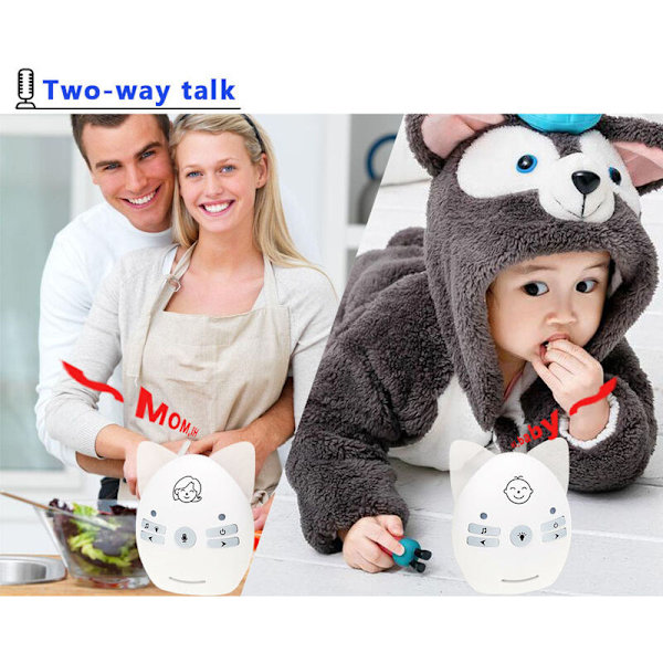 Bærbar Babysitter V30 2.4GHz Audio Monitor Digital Stemmeudsendelse Dual Talk Nattelys Hvid EU Stik