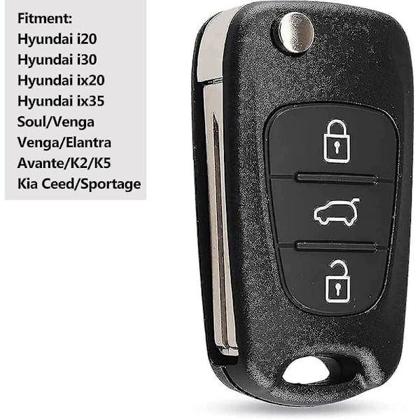 3 knappers nøkkelring etui erstatning kompatibel for Crday Hyundai I20 I30 I35 Ix20 Ix35