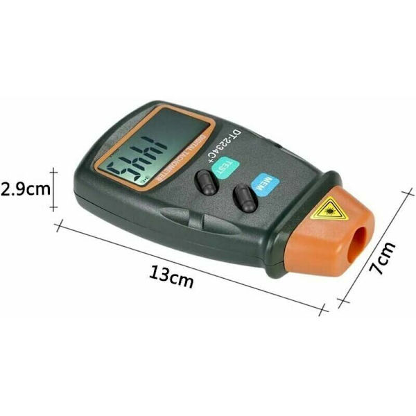 Digital Omdrejningstæller, Kontaktløs Omdrejningstæller, LCD Digital Omdrejningstæller, Omdrejningsområde 2,5 RPM-99.999 RPM, med 3 Reflekterende Strimler og Blå Kludtaske.