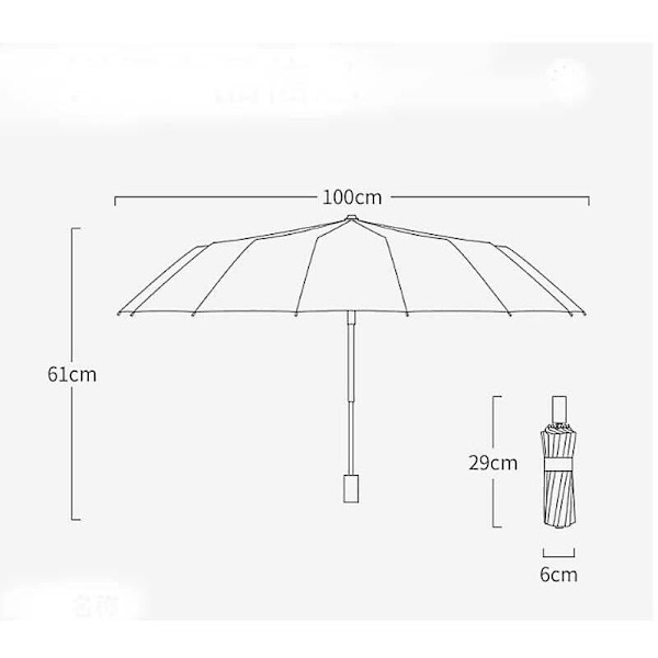 Stærk vindbestandig 3-folds 16K manuel paraply mænd parasol kvinder regn store paraplyer super solbeskyttelse og UV Blå