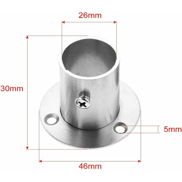 2 stk. støtter med stropp for garderobestang i rustfritt stål, 22 mm