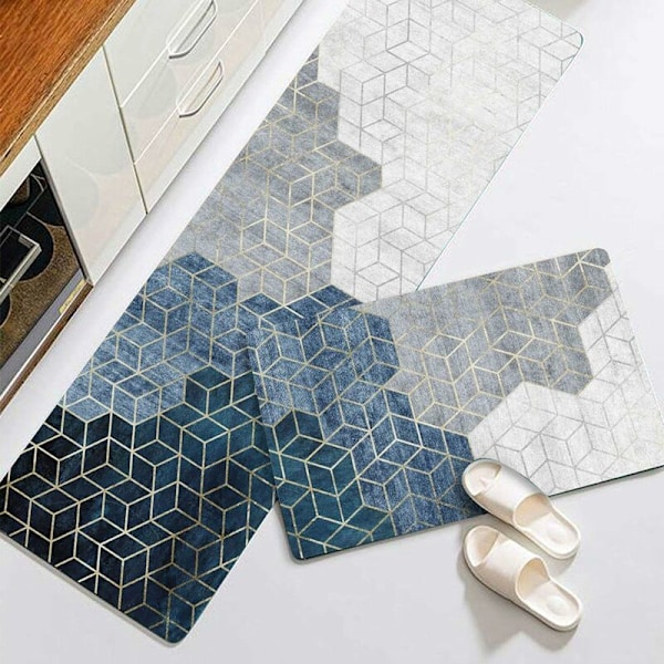 Halkskyddsköksmatta för diskho, geometriskt mönster, set med 2 absorberande golvmattor för kök, mjuk löpare 40 x 60+40 x 120cm(stil 1)-