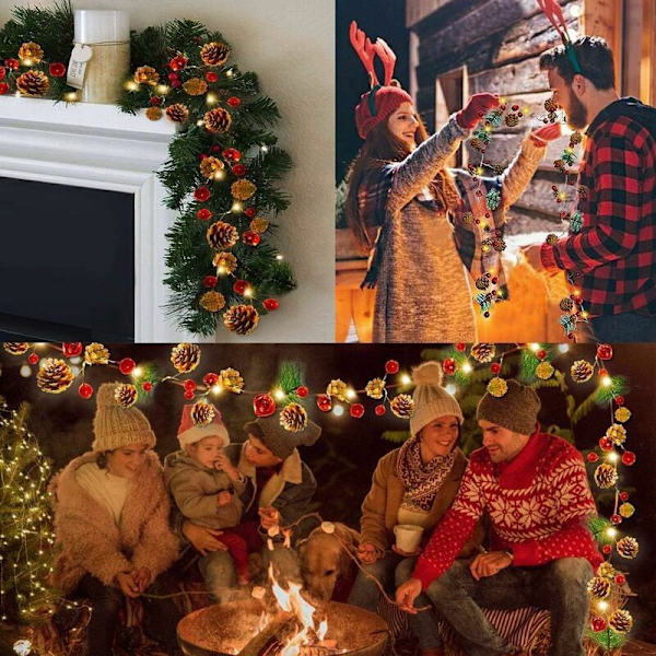 Julekrans med lys, 20 LED 6,56 fod julegrankegle krans krans krans julelys, batteridrevet udendørs jul