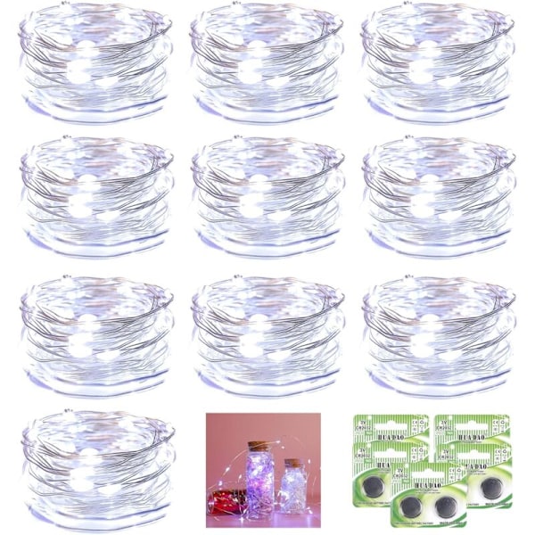 10-pack 2M 20LED Batteridrivna Fejäljuslingor, Vattentäta Koppar LED-Strängljus för Juldekoration Sovrum Bröllop Fest Hem Trädgård (10 Ex