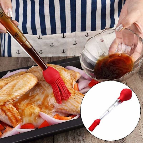 Grillmarinadesprøyte med rengjøringsbørste, injektor nål, grillburett børste FDA-godkjent gummi rustfritt stål pære for enkel rengjøring-F