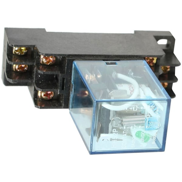 HH52P DC 24V 8-stifts DPDT-spole elektromagnetisk effektrelä med DYF08A-bas, svart + ljusblå